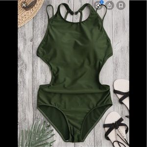 Zaful cut out Army green one piece in size…